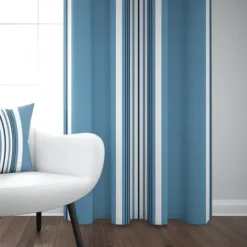 Maison Jean-Vier Rideau bleu en coton tissage chevrons