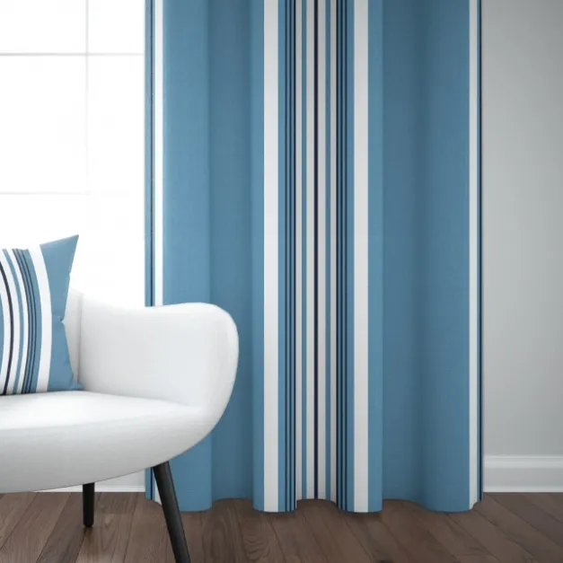 Maison Jean-Vier Rideau bleu en coton tissage chevrons