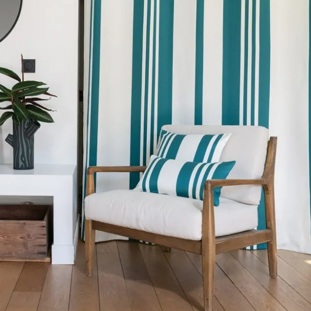 Maison Jean-Vier Rideau en coton à rayures vert foncé et blanc