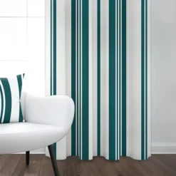 Maison Jean-Vier Rideau en coton à rayures vert foncé et blanc