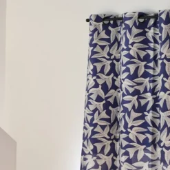 Maison Jean-Vier Rideau en Jacquard bleu en coton motifs oiseaux
