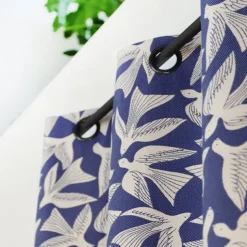 Maison Jean-Vier Rideau en Jacquard bleu en coton motifs oiseaux