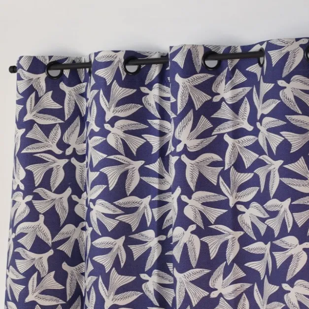 Maison Jean-Vier Rideau en Jacquard bleu en coton motifs oiseaux