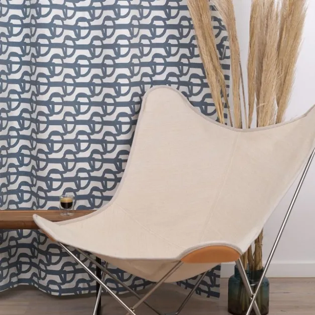 Maison Jean-Vier Rideau en Jacquard en coton bleu à motifs noeuds