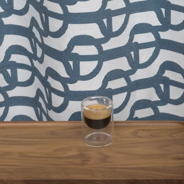 Maison Jean-Vier Rideau en Jacquard en coton bleu à motifs noeuds