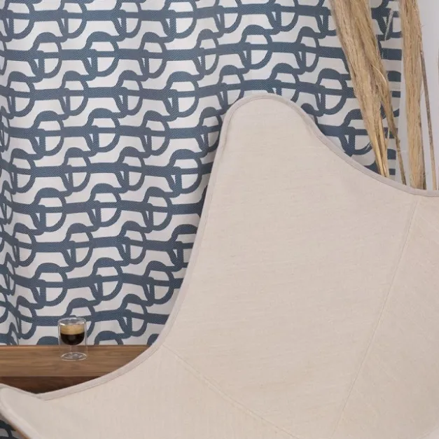 Maison Jean-Vier Rideau en Jacquard en coton bleu à motifs noeuds