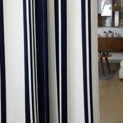 Maison Jean-Vier Rideau en satin de coton rayures bleu foncé